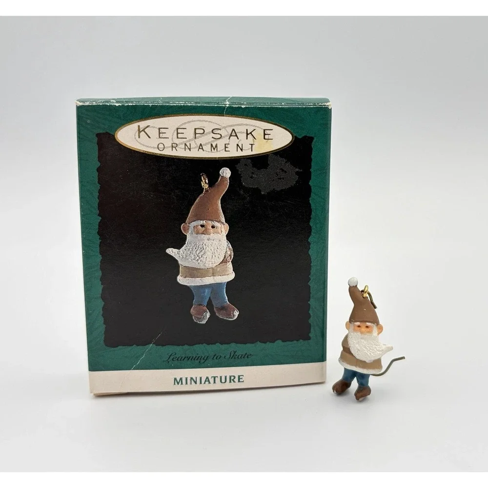 1993 Hallmark Keepsake Miniature Ornament Learning to Skate Gnome Vintage
